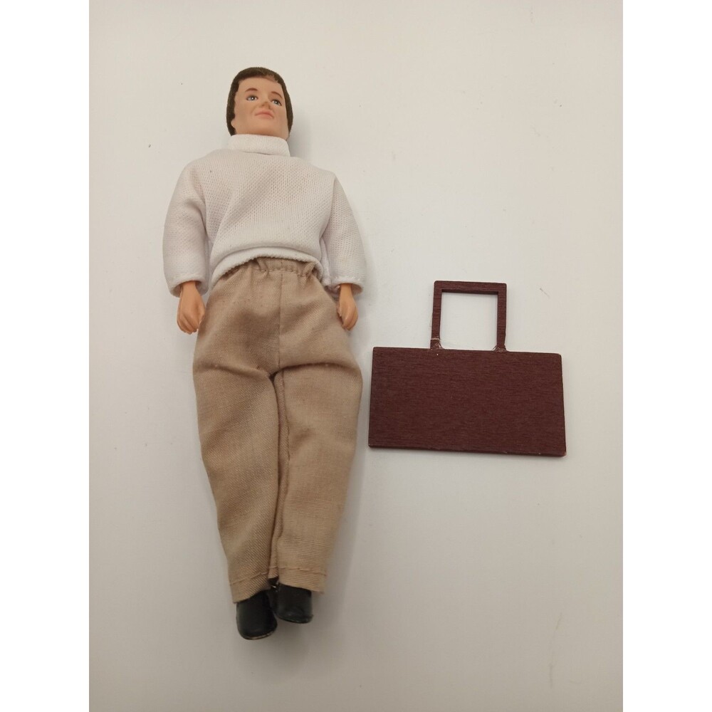 1999 Town Square Miniature Doll Man Dad - With Wooden Flat Briefcase